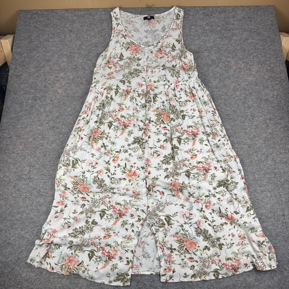 Frye Button Up‎ Midi Dress Floral Rayon Lined Pockets Ivory Womens Large L